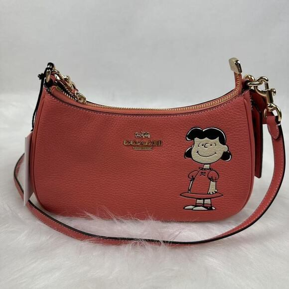 Coach Handbags - Coach X Peanuts Teri Shoulder Bag With Lucy CBM32 Leather/Bright Coral Multi NWT